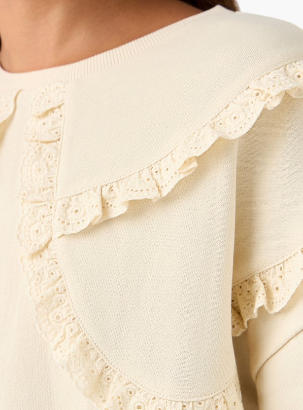 Juniors Ruffle Detail Pullover with Long Sleeves