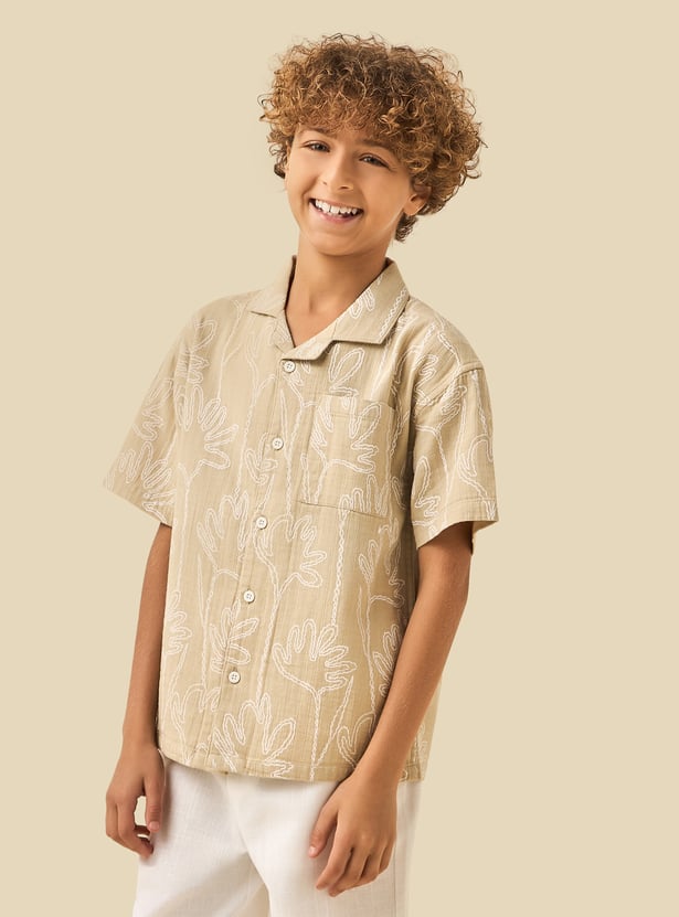 Juniors Floral Embroidered Shirt and Shorts Set