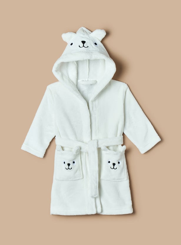Juniors Bear Applique Hooded Bathrobe with Belt
