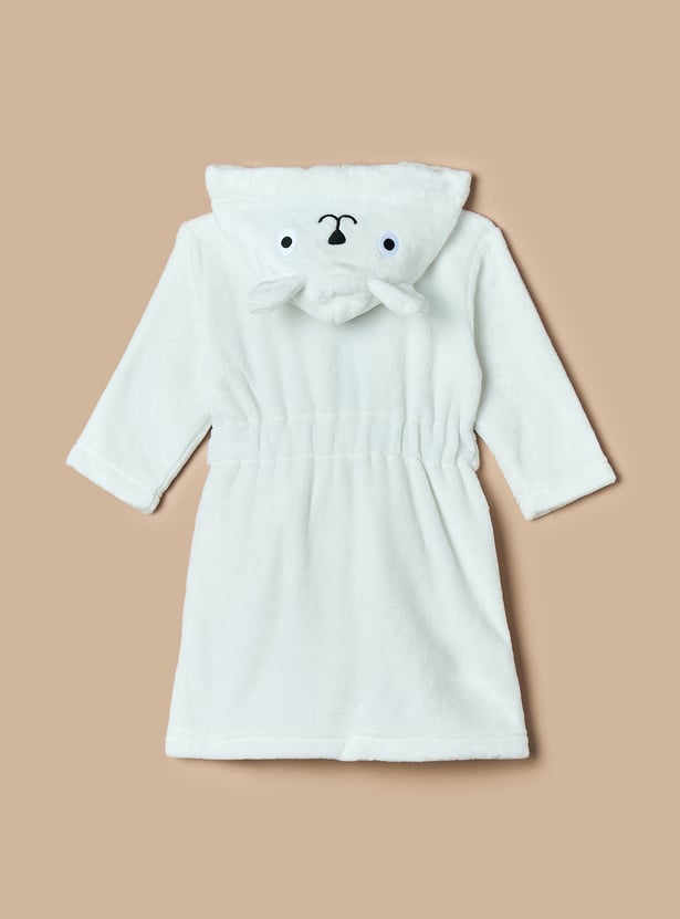 Juniors Bear Applique Hooded Bathrobe with Belt