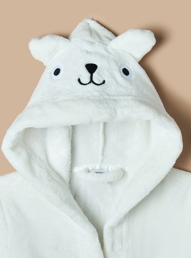 Juniors Bear Applique Hooded Bathrobe with Belt