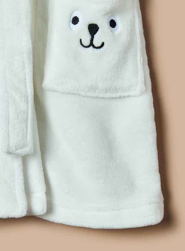 Juniors Bear Applique Hooded Bathrobe with Belt