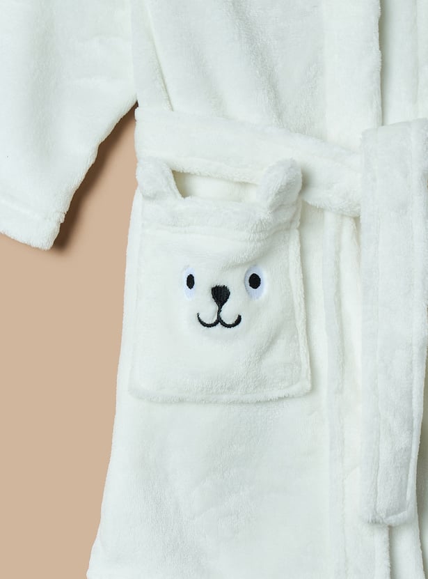 Juniors Bear Applique Hooded Bathrobe with Belt