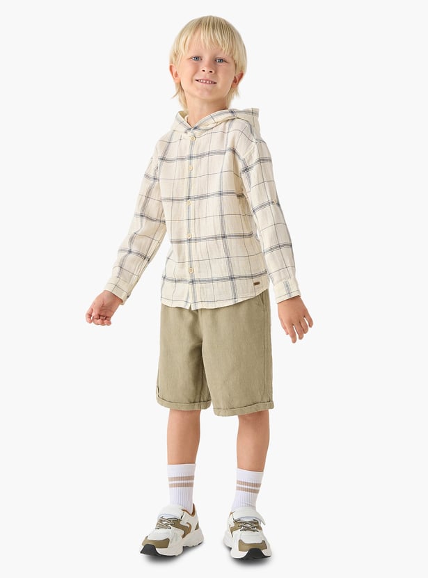 Checked Hooded Shirt and Shorts Set