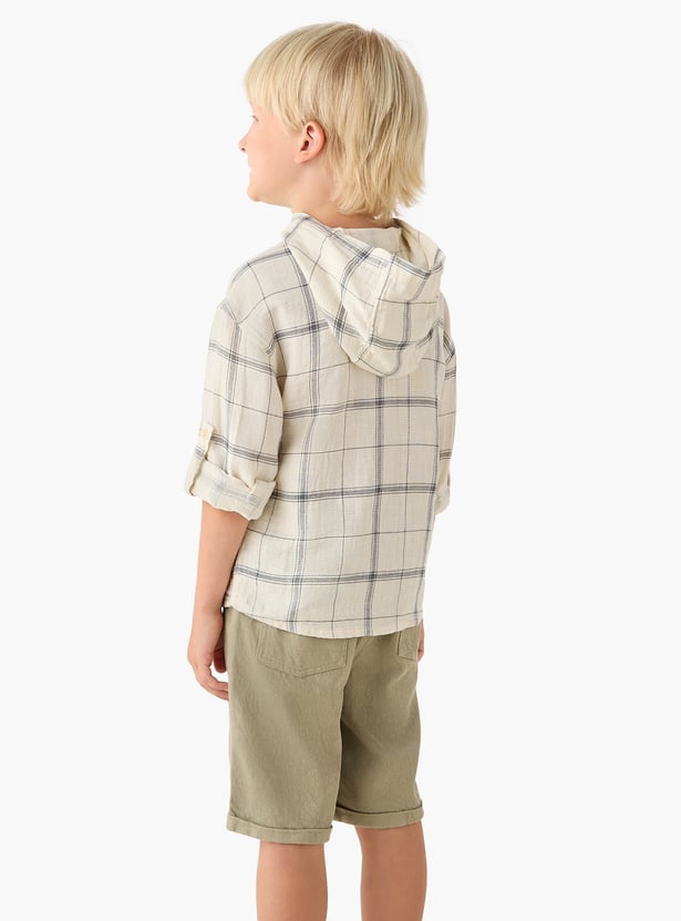 Checked Hooded Shirt and Shorts Set