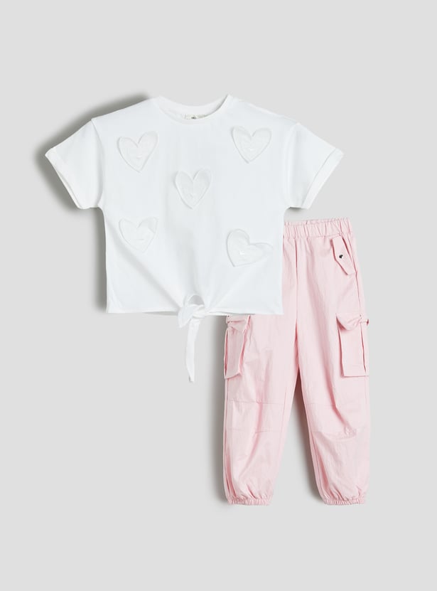Juniors Heart Embroidered T-shirt and Joggers Set