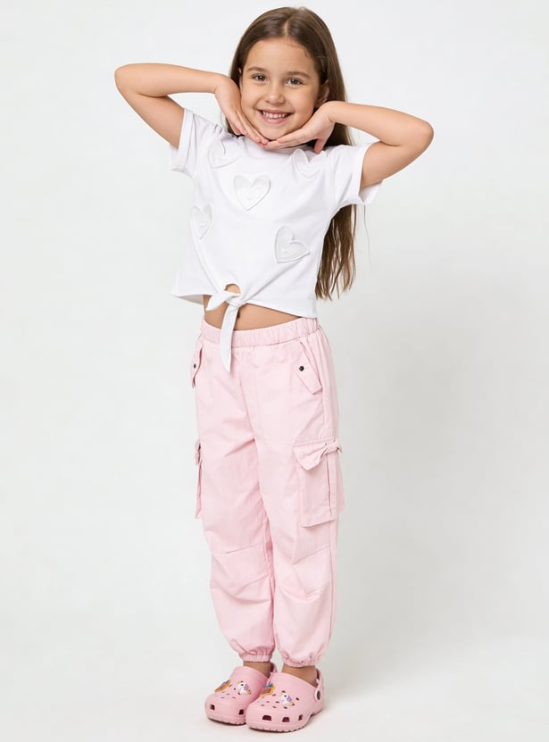 Juniors Heart Embroidered T-shirt and Joggers Set