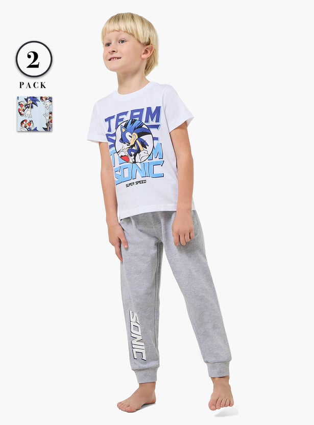 Juniors Sonic Print T-shirt and Pyjama Set - Pack of 2