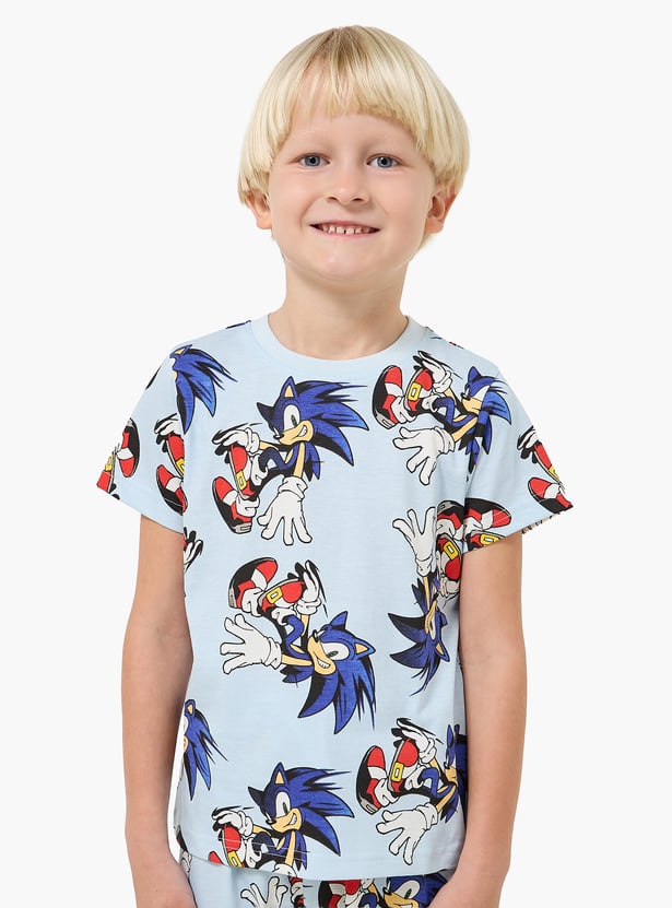 Juniors Sonic Print T-shirt and Pyjama Set - Pack of 2