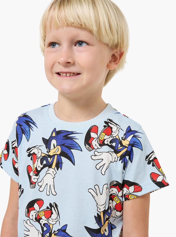Juniors Sonic Print T-shirt and Pyjama Set - Pack of 2