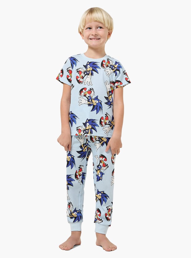 Juniors Sonic Print T-shirt and Pyjama Set - Pack of 2
