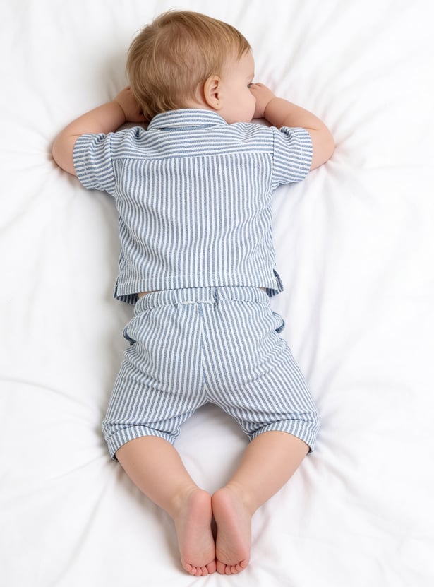 Juniors Striped Shirt and Pants Set with Pockets