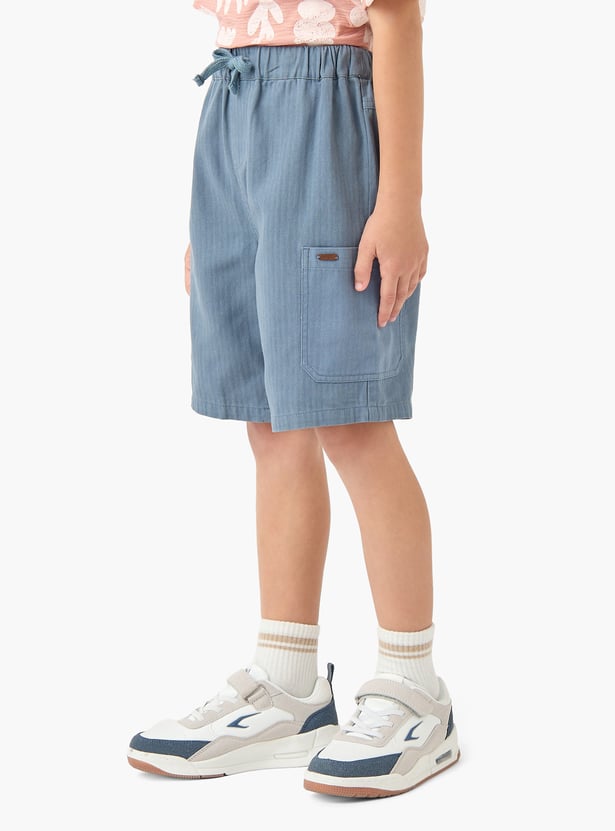 Textured Drawstring Waist Shorts