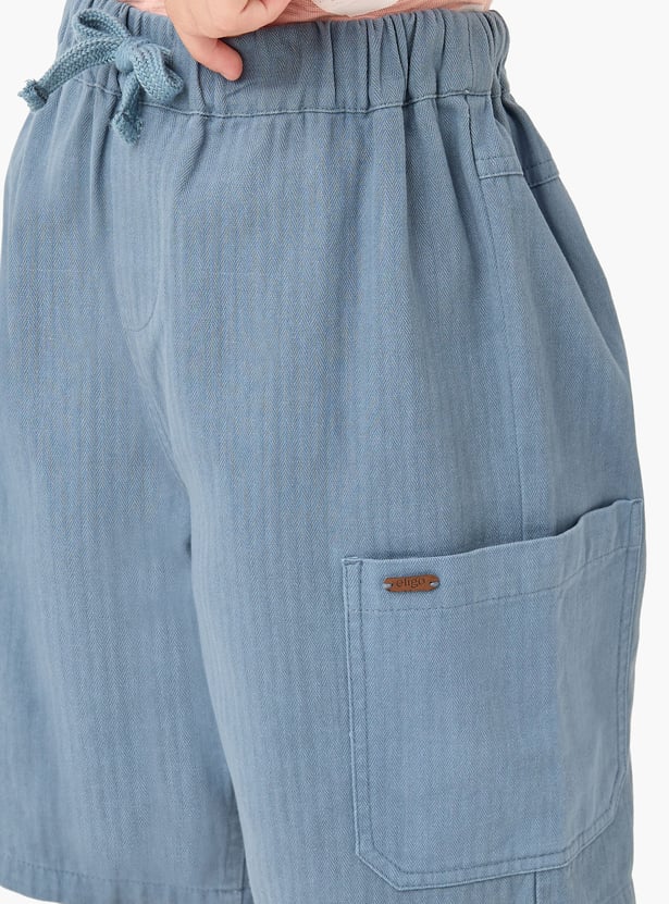 Textured Drawstring Waist Shorts