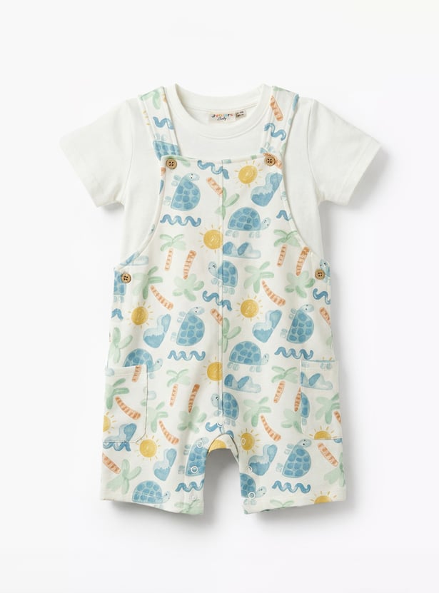 Juniors Graphic Print T-shirt and Dungaree Set