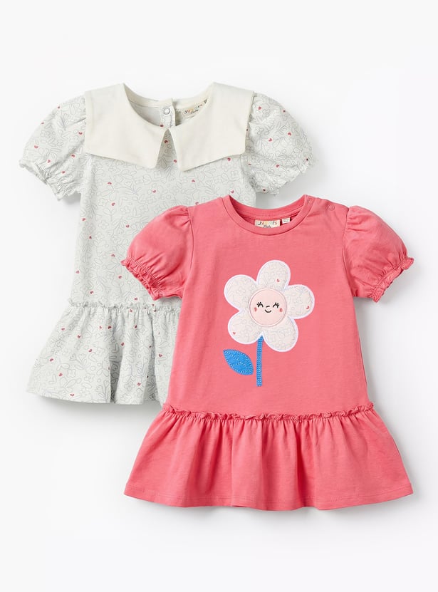 Juniors Floral Print Drop Waist Dress - Set of 2
