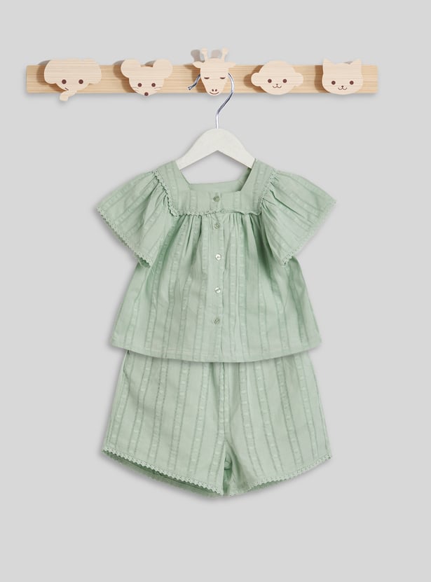 Juniors Striped Woven Top and Shorts Set