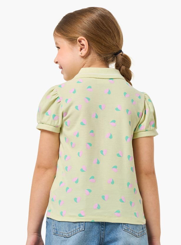 Juniors Heart Print Polo T-shirt