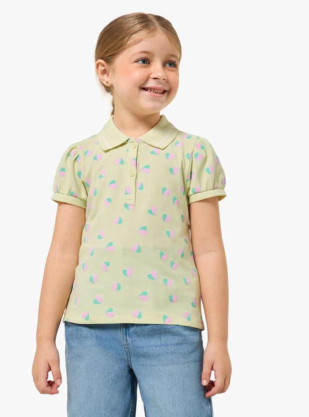 Juniors Heart Print Polo T-shirt