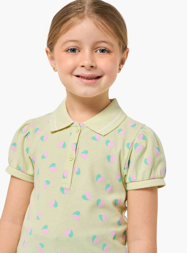Juniors Heart Print Polo T-shirt