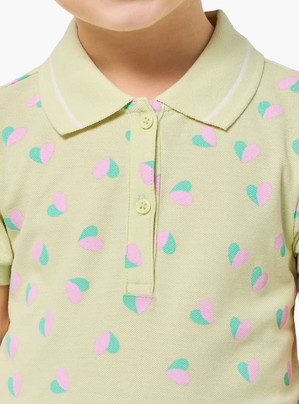 Juniors Heart Print Polo T-shirt