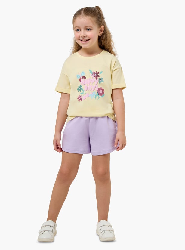 Juniors Floral Sequin T-shirt