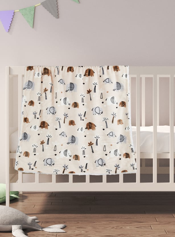 Juniors Elephant Print 2 Ply Blanket with a Plush Elephant Topper