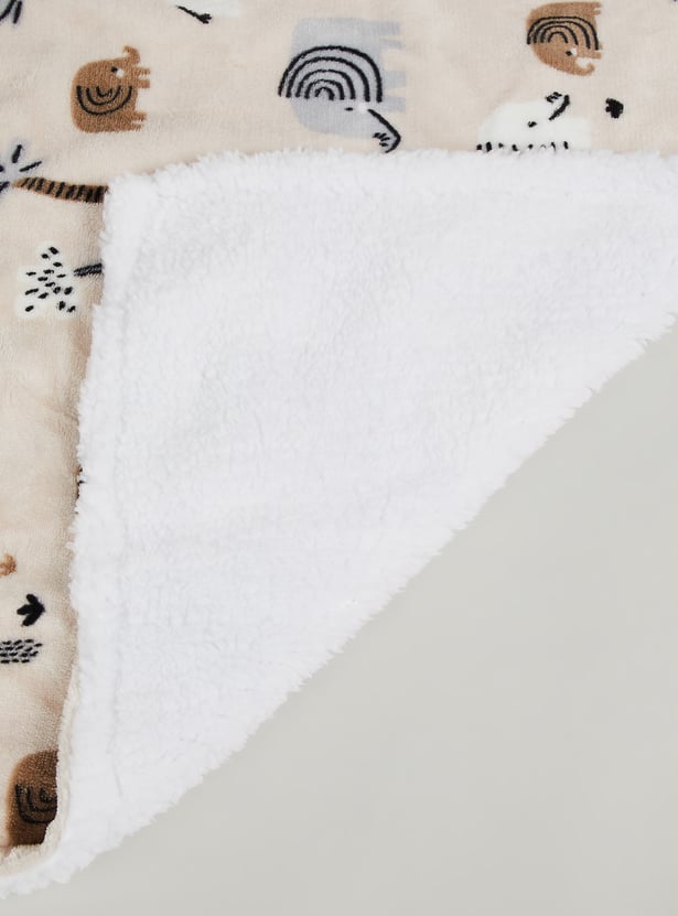 Juniors Elephant Print 2 Ply Blanket with a Plush Elephant Topper