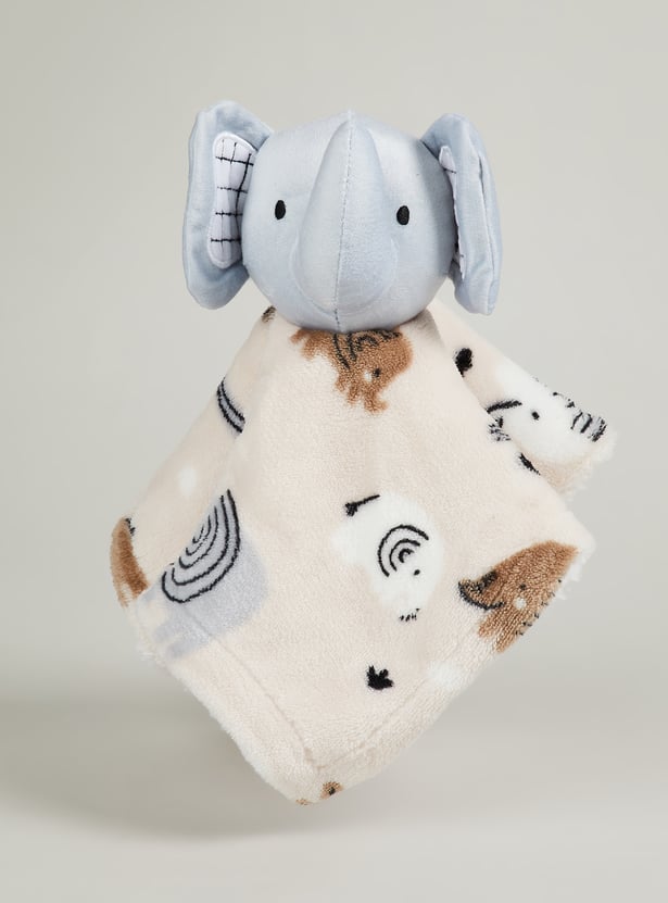 Juniors Elephant Print 2 Ply Blanket with a Plush Elephant Topper