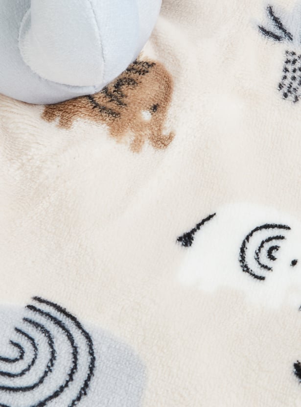 Juniors Elephant Print 2 Ply Blanket with a Plush Elephant Topper