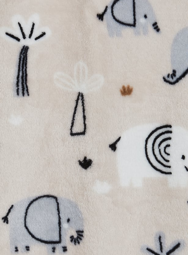 Juniors Elephant Print 2 Ply Blanket with a Plush Elephant Topper