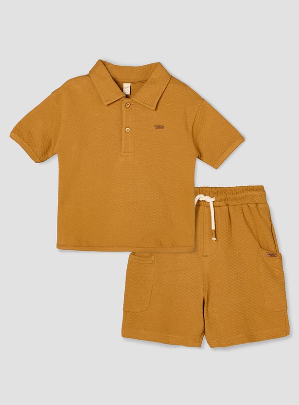 Giggles Textured Polo T-shirt and Shorts Set