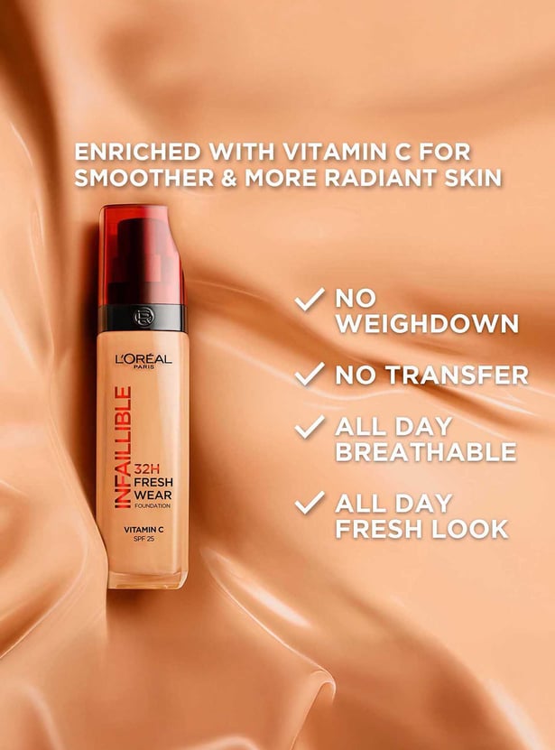 L'Oreal Paris Infallible 32H Fresh Wear Foundation - Natural Beige 125/Warm Undertone,30 ml