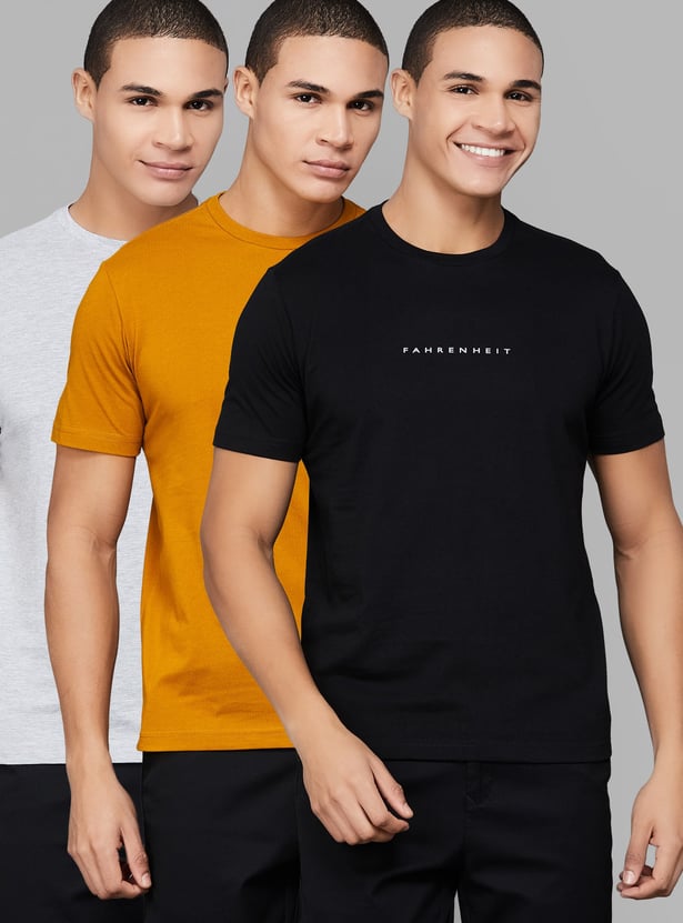 FAHRENHEIT Brand Print Slim Fit T-shirt - Pack of 3