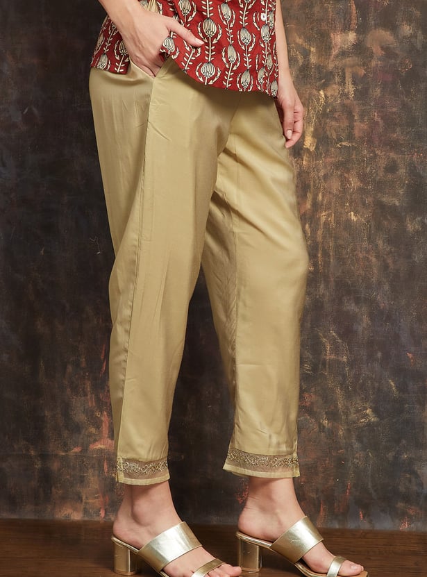 MELANGE Women Solid Cropped Ethnic Straight Pants