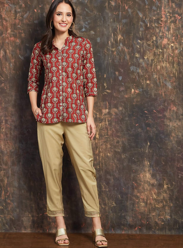 MELANGE Women Solid Cropped Ethnic Straight Pants