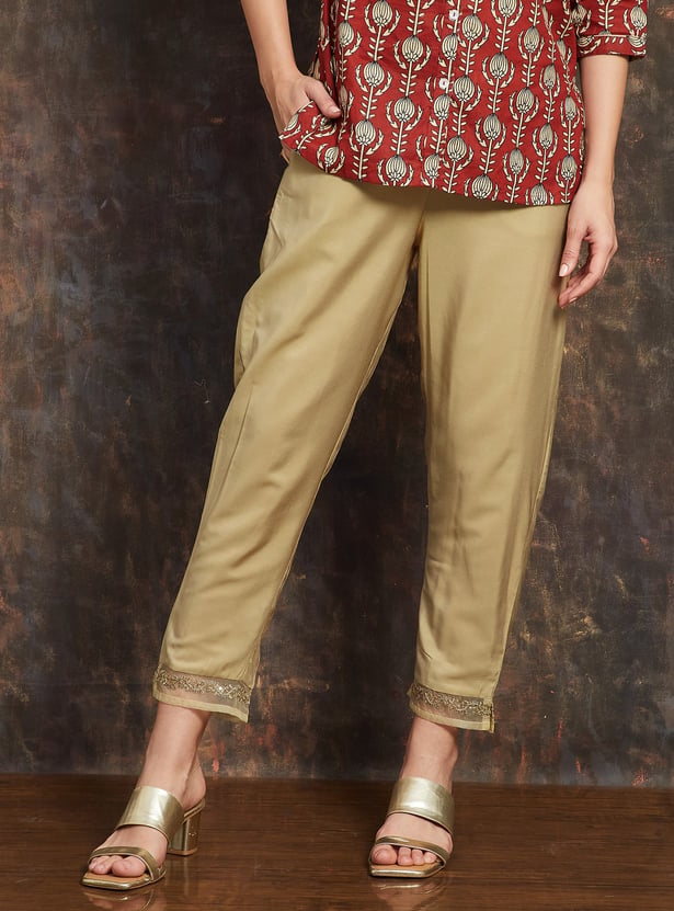 MELANGE Women Solid Cropped Ethnic Straight Pants