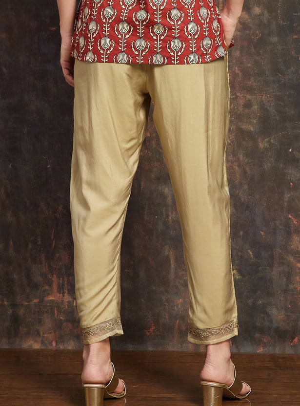 MELANGE Women Solid Cropped Ethnic Straight Pants