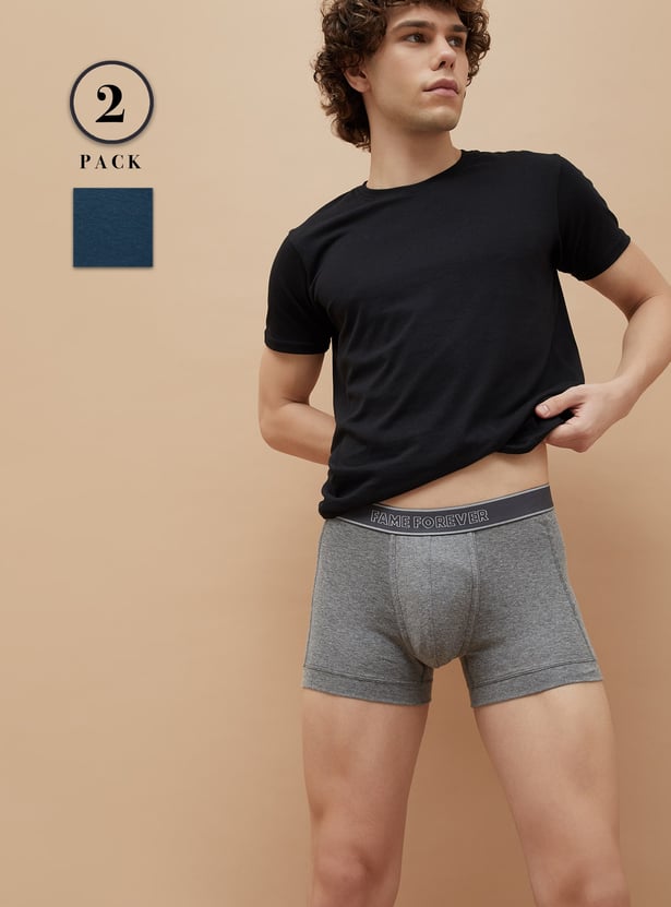 FAME FOREVER Men Solid Elasticated Waist Trunks - Pack of 2