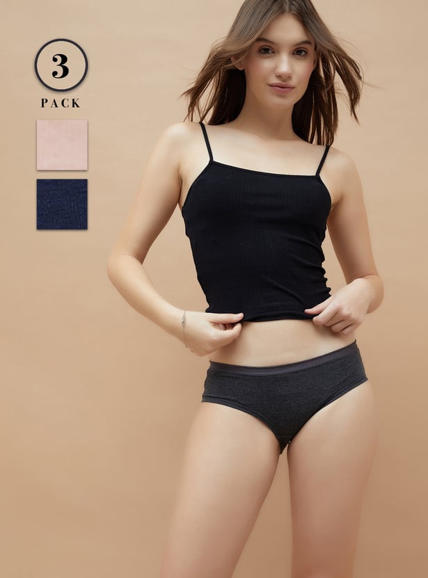 GINGER Solid Hipster Panties - Pack of 3