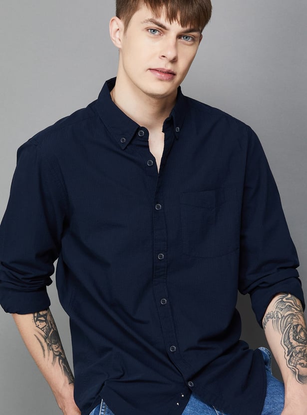 FAME FOREVER Men Textured Slim Fit Casual Shirt
