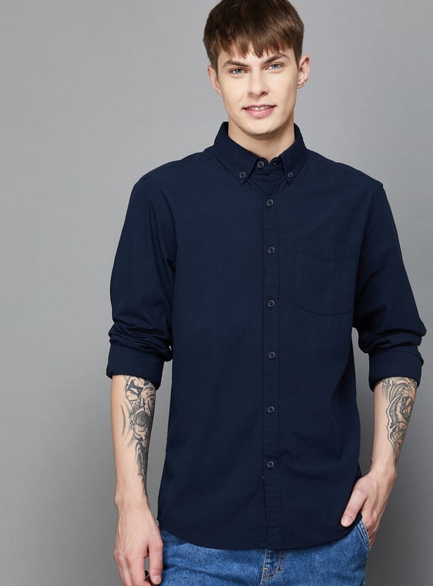 FAME FOREVER Men Textured Slim Fit Casual Shirt