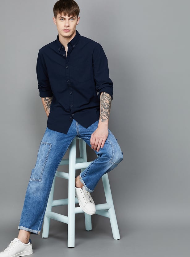 FAME FOREVER Men Textured Slim Fit Casual Shirt