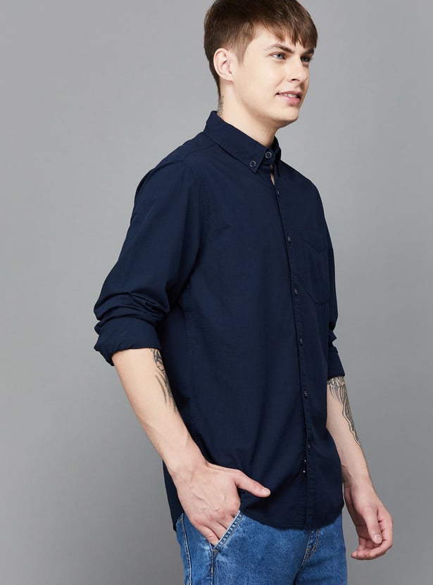 FAME FOREVER Men Textured Slim Fit Casual Shirt
