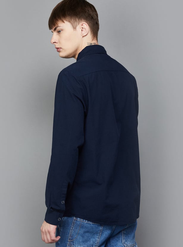FAME FOREVER Men Textured Slim Fit Casual Shirt