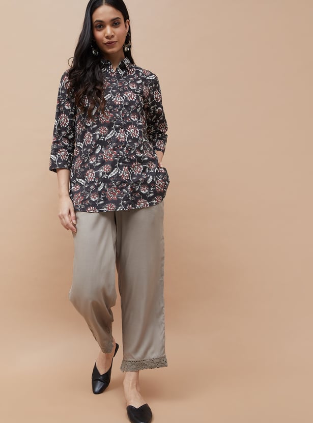 MELANGE Solid Straight Pants