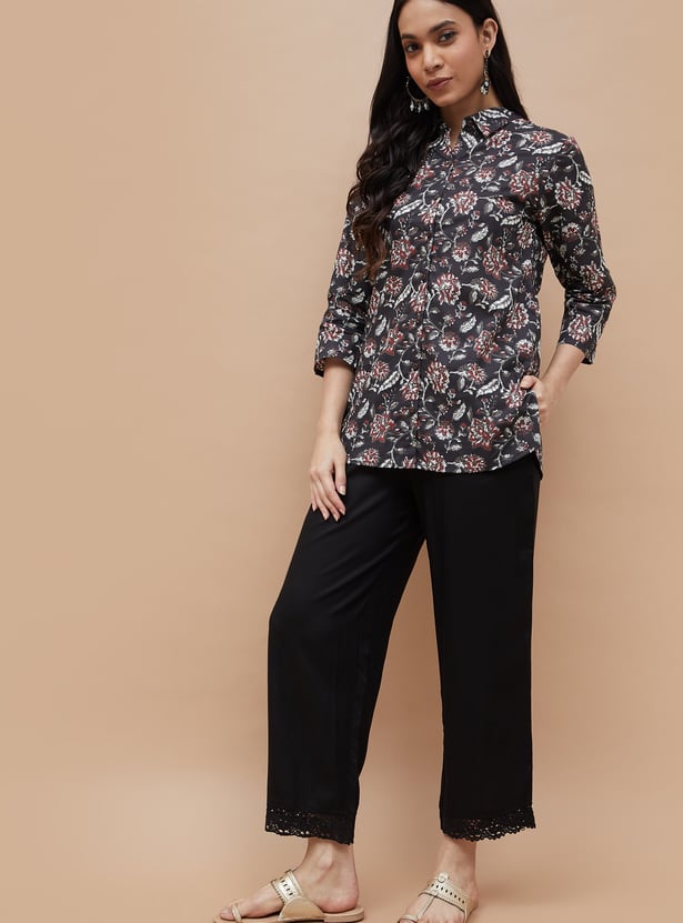 MELANGE Solid Straight Pants