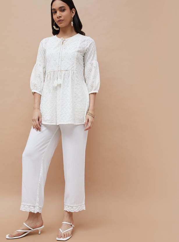 MELANGE Solid Straight Pants
