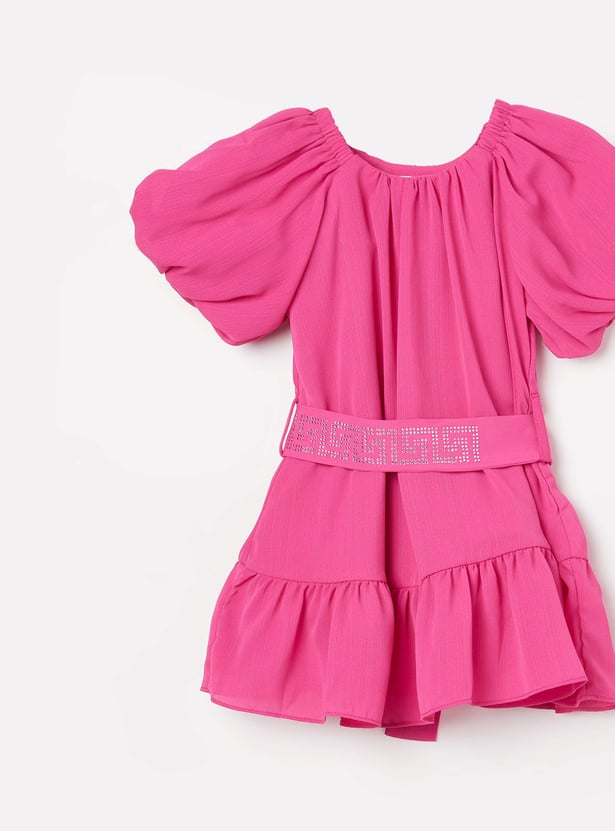 PEPPERMINT Girls Woven A-line Dress with Hair Clip