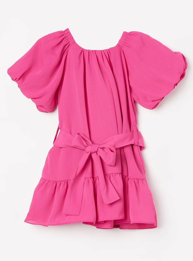PEPPERMINT Girls Woven A-line Dress with Hair Clip